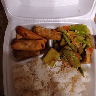 $8.49 - rice, Filipino egg rolls, &amp; mixed veggies.