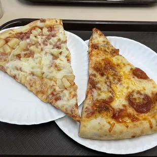 Pepperoni slice and Hawaiian Slice