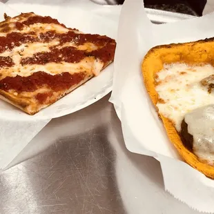 Grandma Slice $3.75 and Beef Patty with Cheese $4.00