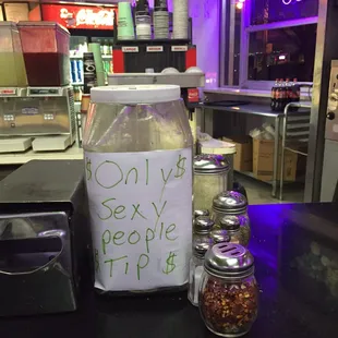 Only sexy people tip at Original Pizza.