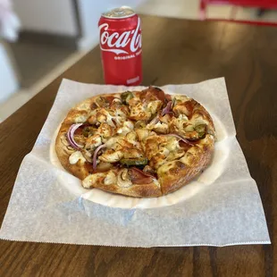 Personal pizza and a cold coca-cola