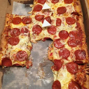 Sicilian pepperoni sorry we couldn't wait to dig in!