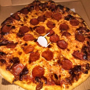 He puts the pepperoni under the cheese which I like but I also like it crispy on top so I order double n have it on top n underneath