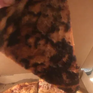 a hand holding a slice of pizza