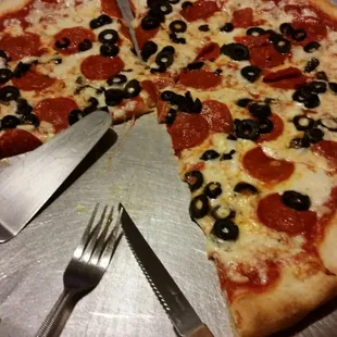 pepperoni, olives, and cheese