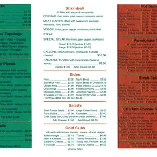 the menu for the restaurant