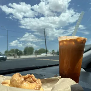 sour-cream donut &amp; sweetened-condensed iced tea with boba!