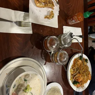 Veggie Pot Stickers, Chow Mein, Tom Kha Soup