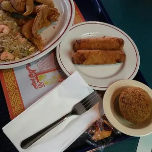 Eggrolls and boudin ball