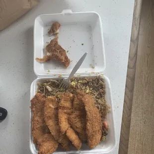 Chicken tenders and combo fried rice