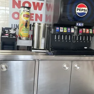 Self serve drink counter.