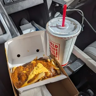 Chilli Cheese fries with Medium Pepsi--$11.20 Darn inflation!!