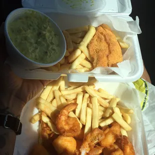 two trays of fish and chips