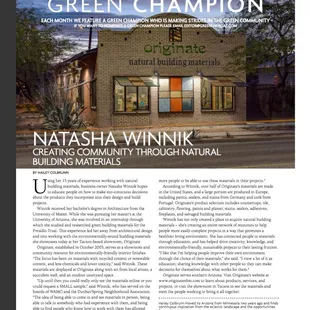 Green Champion press article on Tucson's Originate natural building showroom. | Tucson, AZ