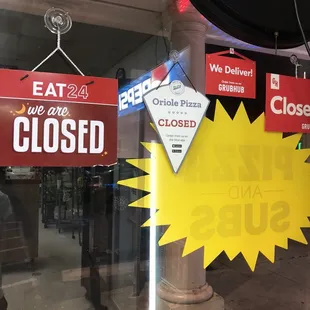 a closed sign in a window