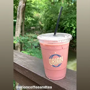 Specialty drink on the deck at Orion Coffee And Tea