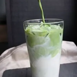 a glass of green tea