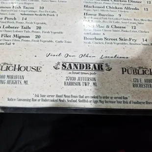 menu