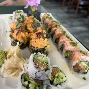 a platter of sushi rolls