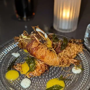 $29 Kataifi Wrapped Prawns. Ours came with no wrap due to dairy allergy.