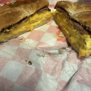 Turkey bacon, egg and cheese on a roll.