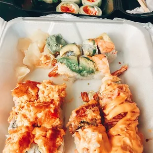 Top: Naruto Maki then Bubba Roll                                            Bottom (L to R): Dynamite roll &amp; Paradise roll