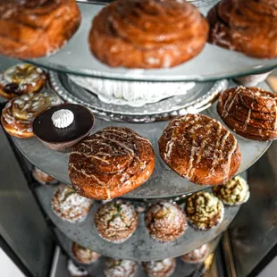 a display of pastries and pastries