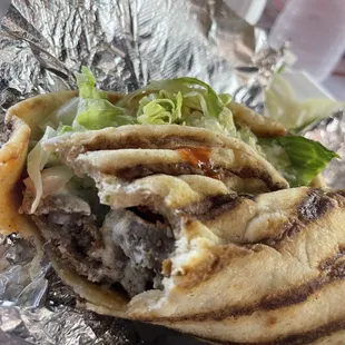 Delicious gyro on soft grilled pita
