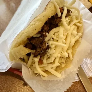 Arepa w/ ground beef and cheese