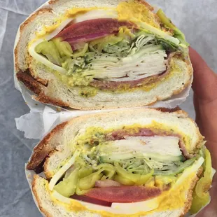 Salami, Turkey, Avocado, Veggies with Mustard and Pesto
