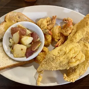 A Half and Half Seafood Platter with Catfish &amp; Shrimp (my favorite here)!