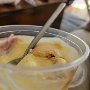 The banana pudding without the bananas and cookies. Just cookies and a coupleof bananason top, that's it.