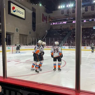 hockey players on the ice during a game