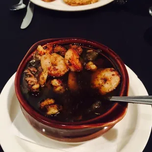 Seafood gumbo! Fried green tomatoes in background.....