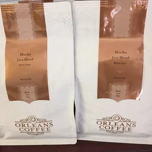 two bags of coffee on a table