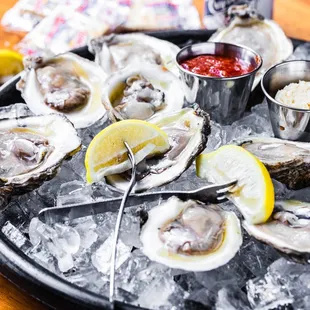 a platter of fresh oysters