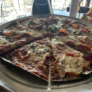 a pizza on a pizza pan