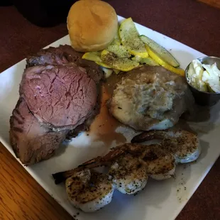 Friday night Prime Rib special With a shrimp Skewer!