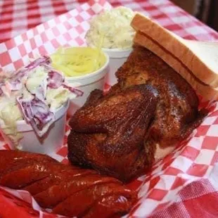 Half chicken and Sausage combo plate
