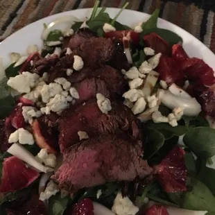 Cast iron steak and blood orange salad. Drizzled with blood orange olive oil and 18 year balsamic