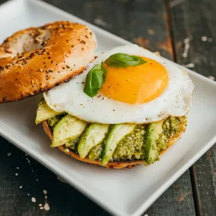 Pesto Egg Avocado Bagel