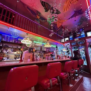 the interior of a diner