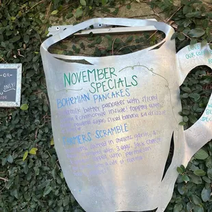 November Specials Menu