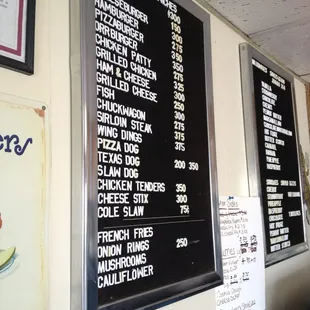 a menu on the wall