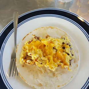 bacon, egg, and cheese breakfast taco