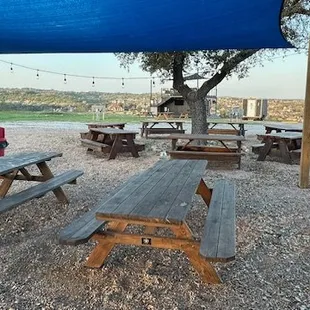 shaded Picnic tables with a hill country view!