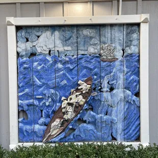 Outdoor bas relief carving honoring Outer Banks Lifesaving Crews.