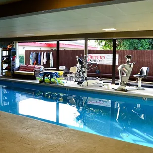 Our salt-water pool is heated to a comfortable 88 degrees and protected from outside weather.