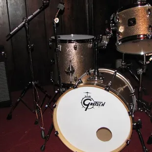 a close up of a drum set