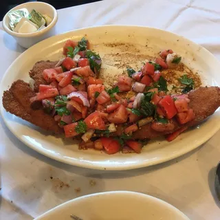 Filet of Sole Arreganata with spaghetti
